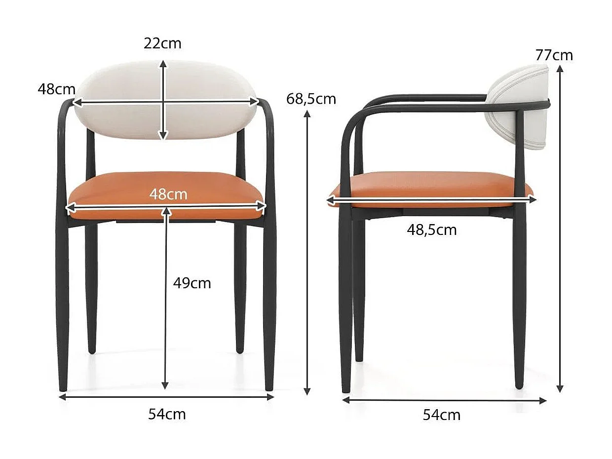 Lot de 2 Chaises de Salle à Manger Modernes Chaises de Cuisine en Similicuir avec Siège Rembourré Dossier Courbé Cadre en Métal