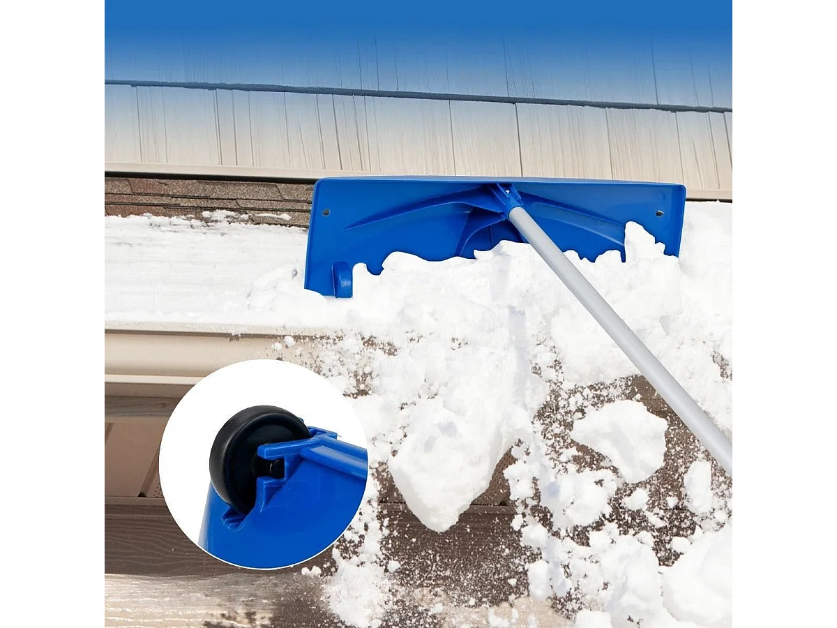 Râteau de Toit à Neige en Aluminium, Déneigement de Toit Réglable avec 5 Tiges Longueur Max de 574 cm 2 Roues Lisses Tête Large Garage