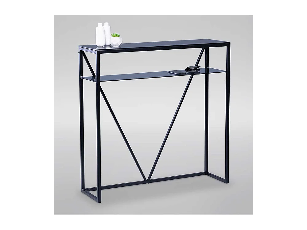 Garderobentisch in Schwarz Sicherheitsglas und Metall