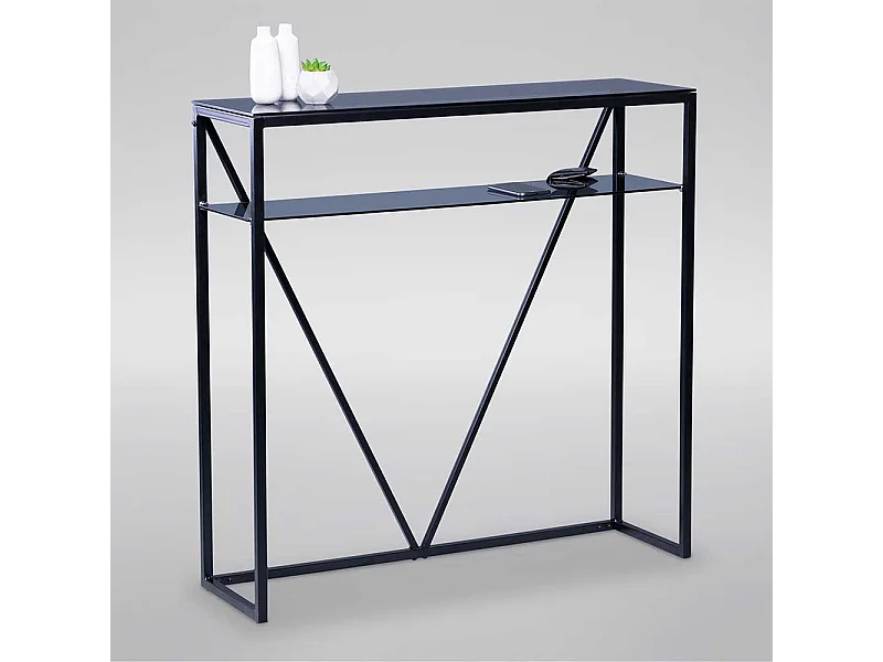 Garderobentisch in Schwarz Sicherheitsglas und Metall