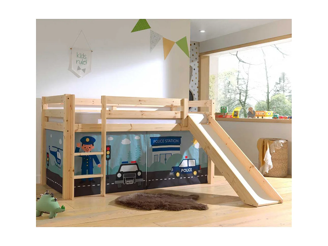 Kinder Hochbett Polizei mit Vorhang Set Rutsche