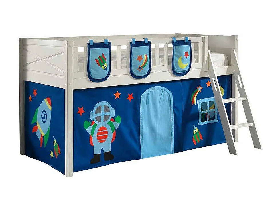 Hochbett Kind aus Kiefer Massivholz Astronauten Motiv