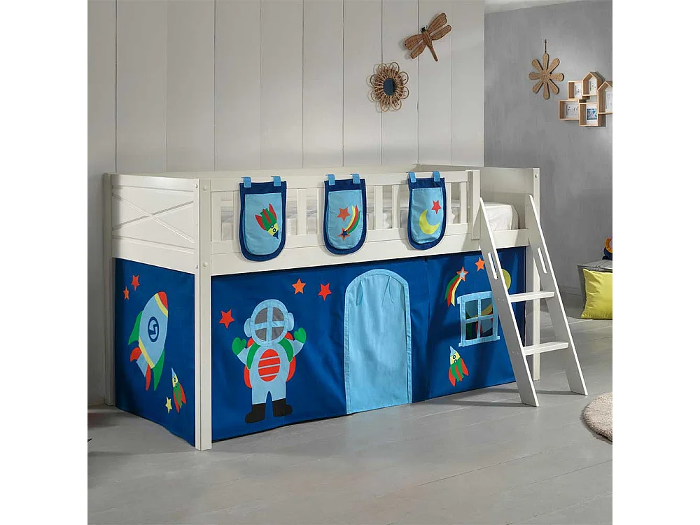 Hochbett Kind aus Kiefer Massivholz Astronauten Motiv