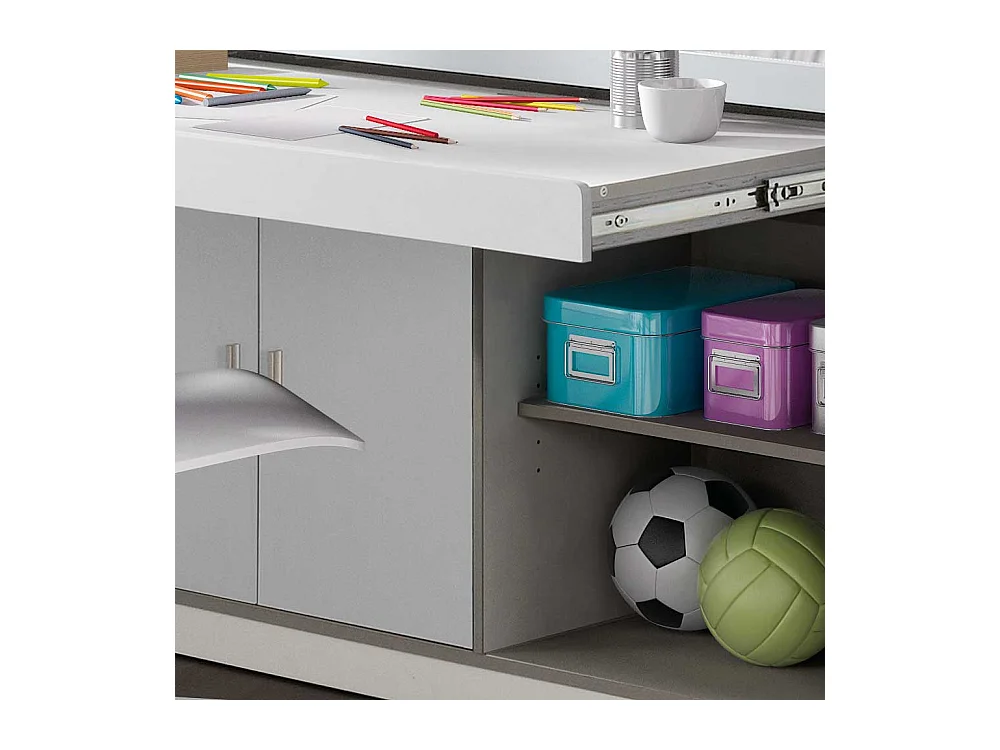 Kinderhochbett mit Schreibtisch Weiß