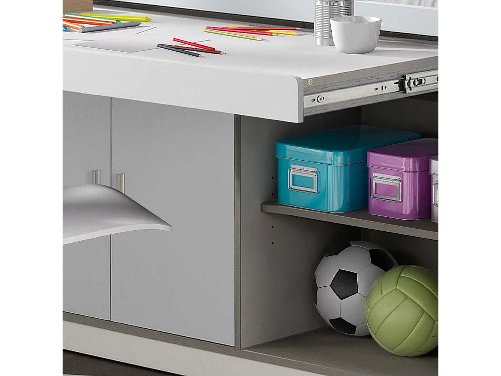 Kinderhochbett mit Schreibtisch Weiß