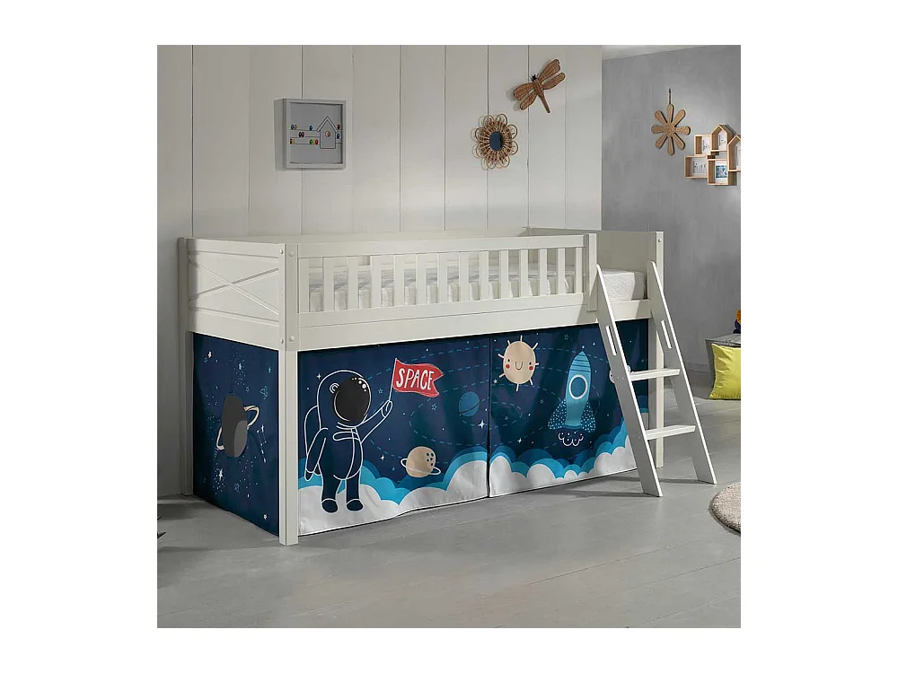 Halbhochbett Kinder aus Kiefer Massivholz Astronauten - Weltraum Motiv