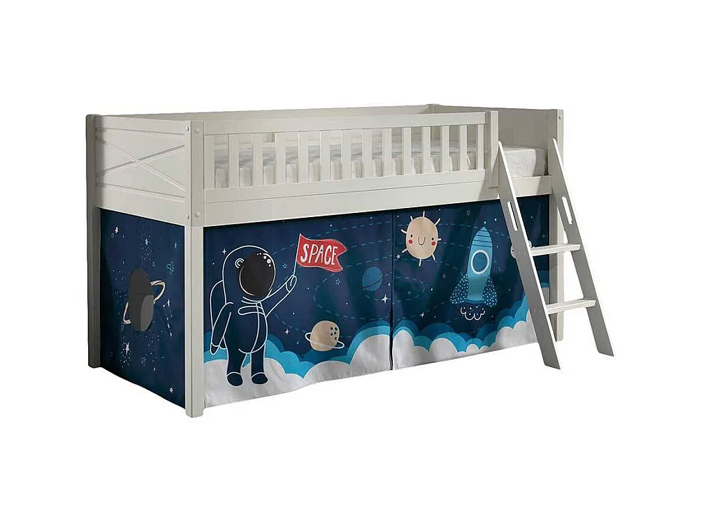 Halbhochbett Kinder aus Kiefer Massivholz Astronauten - Weltraum Motiv