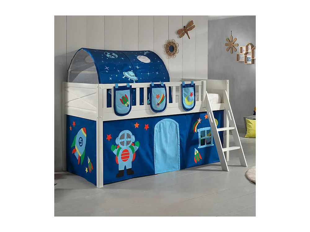 Hochbett Kind aus Kiefer Massivholz Astronauten Motiv