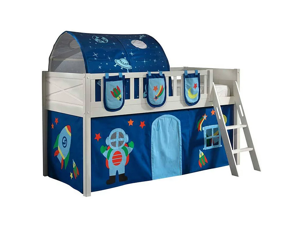 Hochbett Kind aus Kiefer Massivholz Astronauten Motiv