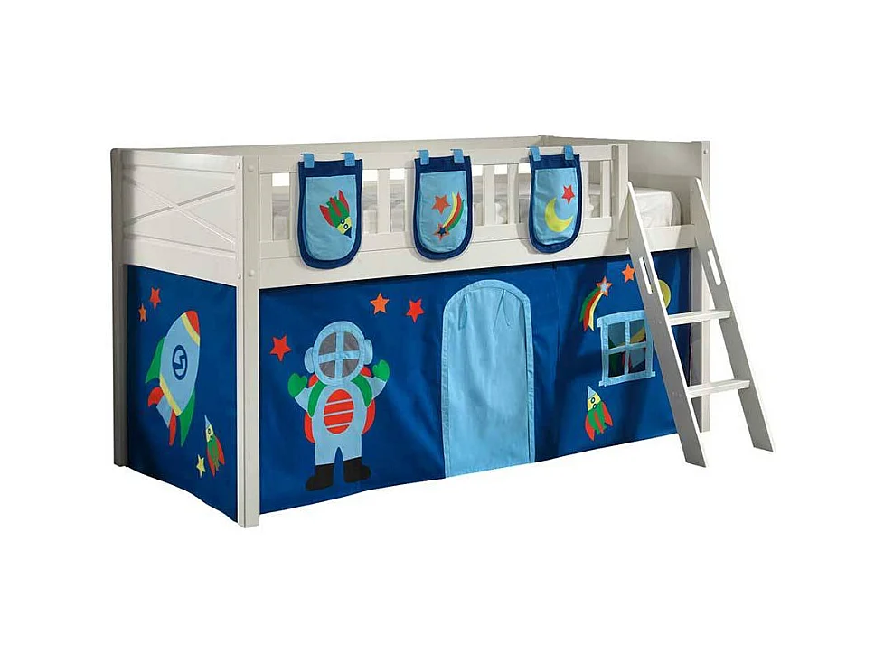 Hochbett Kind aus Kiefer Massivholz Astronauten Motiv