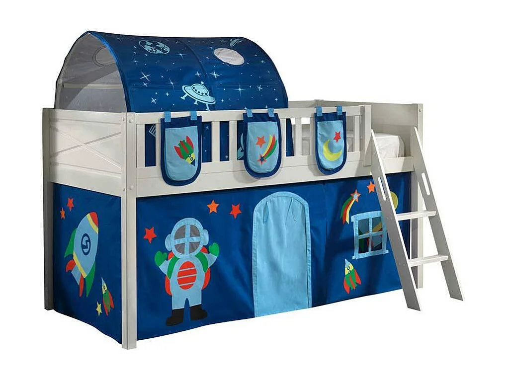 Hochbett Kind aus Kiefer Massivholz Astronauten Motiv