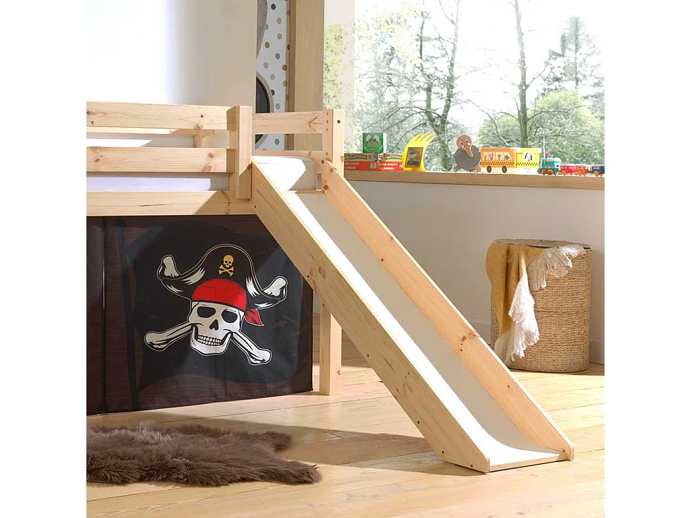 Spielbett Pirat aus Kiefer Massivholz Rutsche & Vorhang