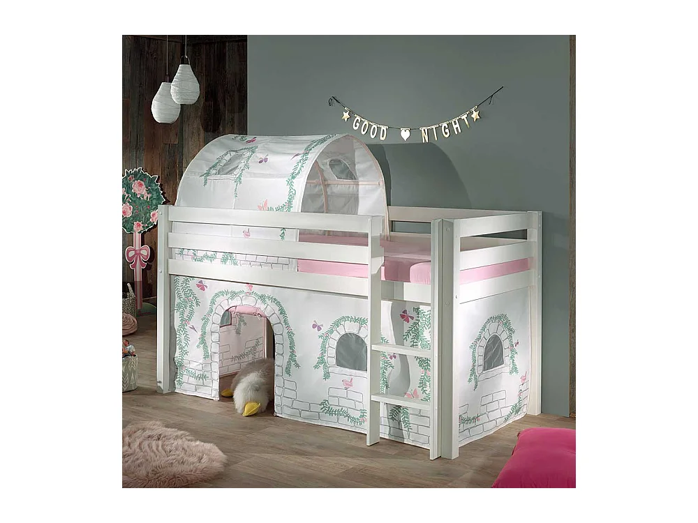 Kinder Halbhochbett in Weiß Kiefer Massivholz