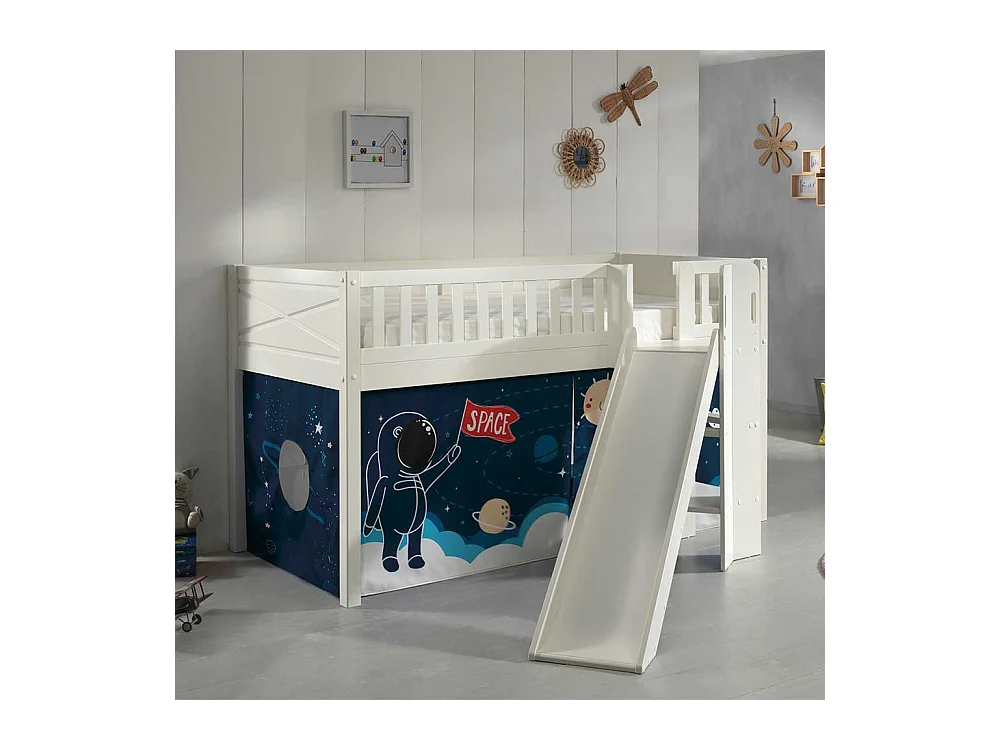 Halbhohes Bett aus Kiefer Massivholz Leiter