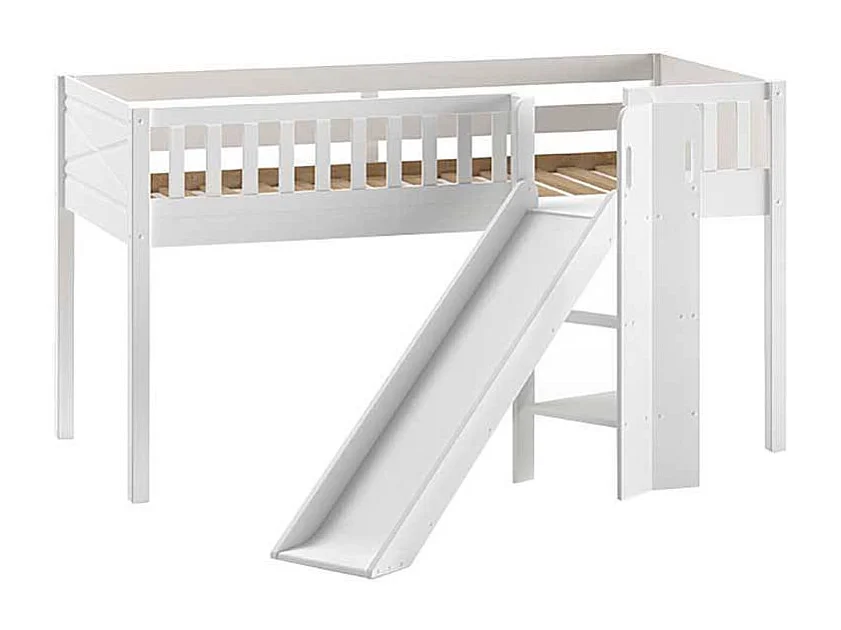 Halbhohes Bett aus Kiefer Massivholz Leiter