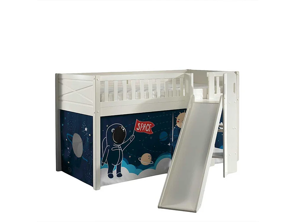 Halbhohes Bett aus Kiefer Massivholz Leiter