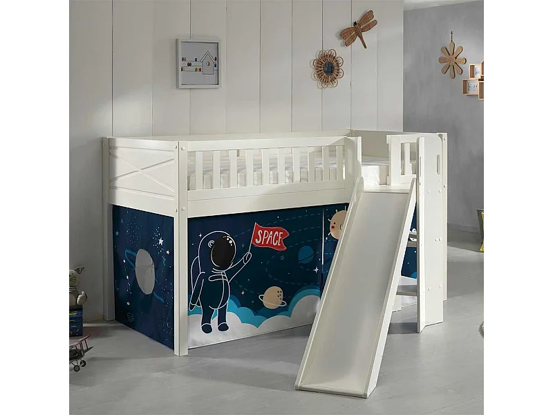 Halbhohes Bett aus Kiefer Massivholz Leiter