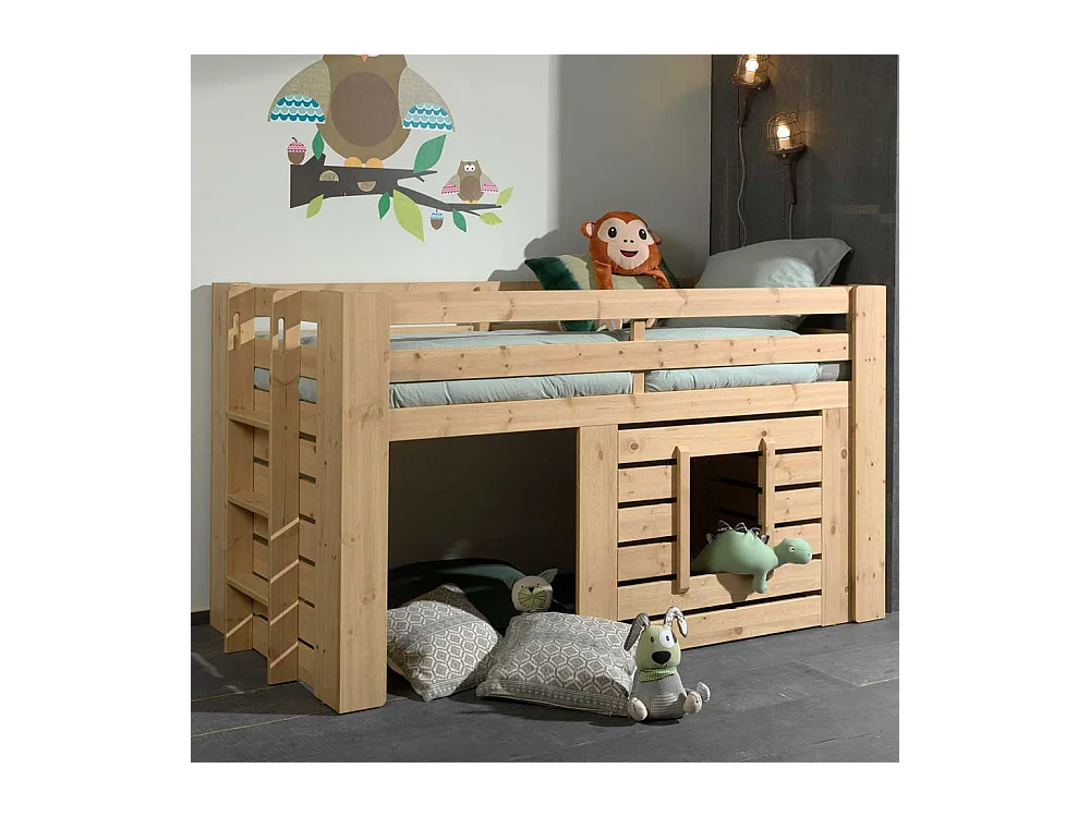 Kinder Hochbett mit Leiter aus Kiefer Massivholz lackiert mit Leiter