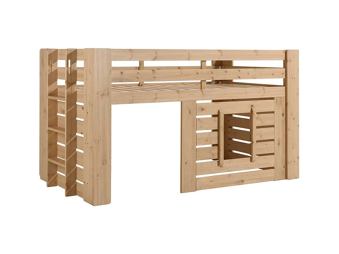 Kinder Hochbett mit Leiter aus Kiefer Massivholz lackiert mit Leiter