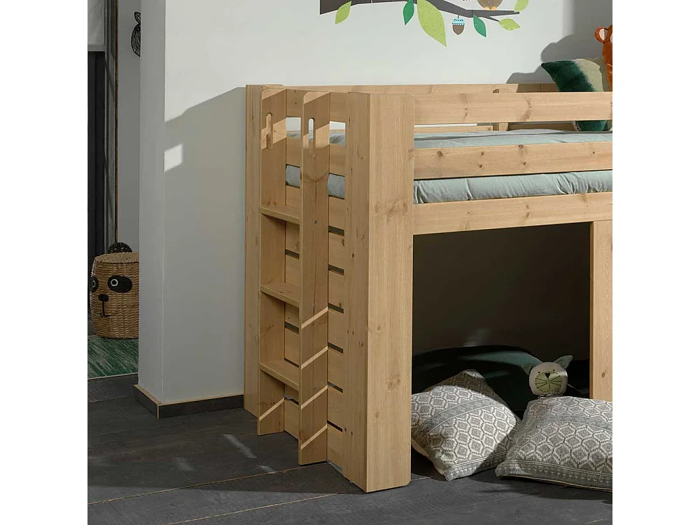 Kinder Hochbett mit Leiter aus Kiefer Massivholz lackiert mit Leiter