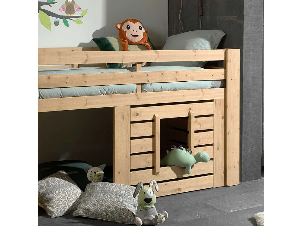 Kinder Hochbett mit Leiter aus Kiefer Massivholz lackiert mit Leiter