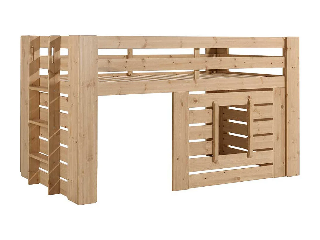 Kinder Hochbett mit Leiter aus Kiefer Massivholz lackiert mit Leiter