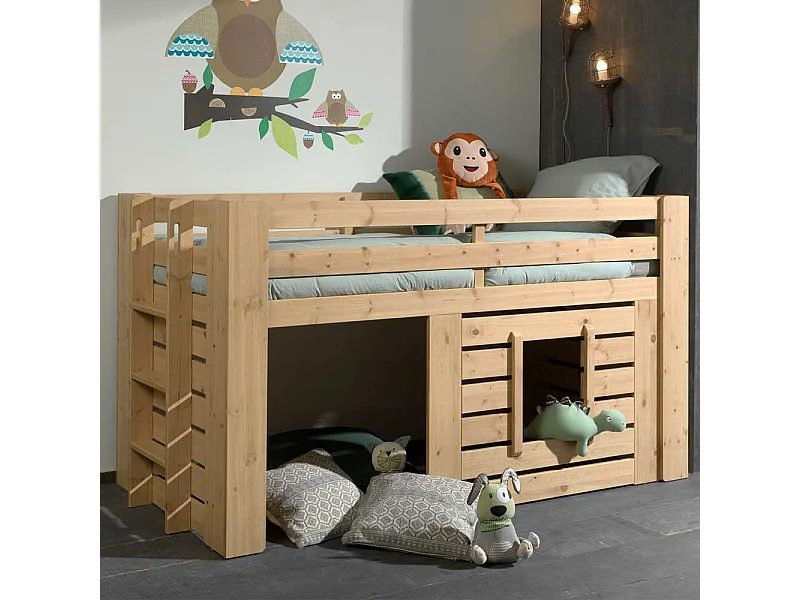 Kinder Hochbett mit Leiter aus Kiefer Massivholz lackiert mit Leiter