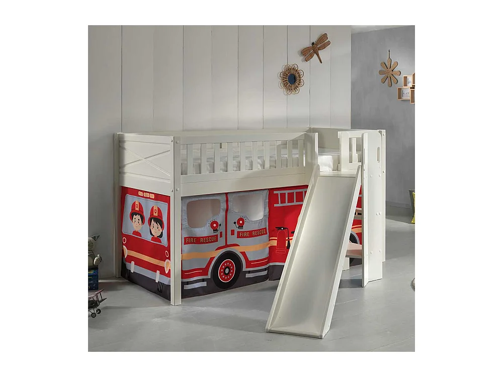 Spielbett Feuerwehr aus Kiefer Massivholz Rutsche