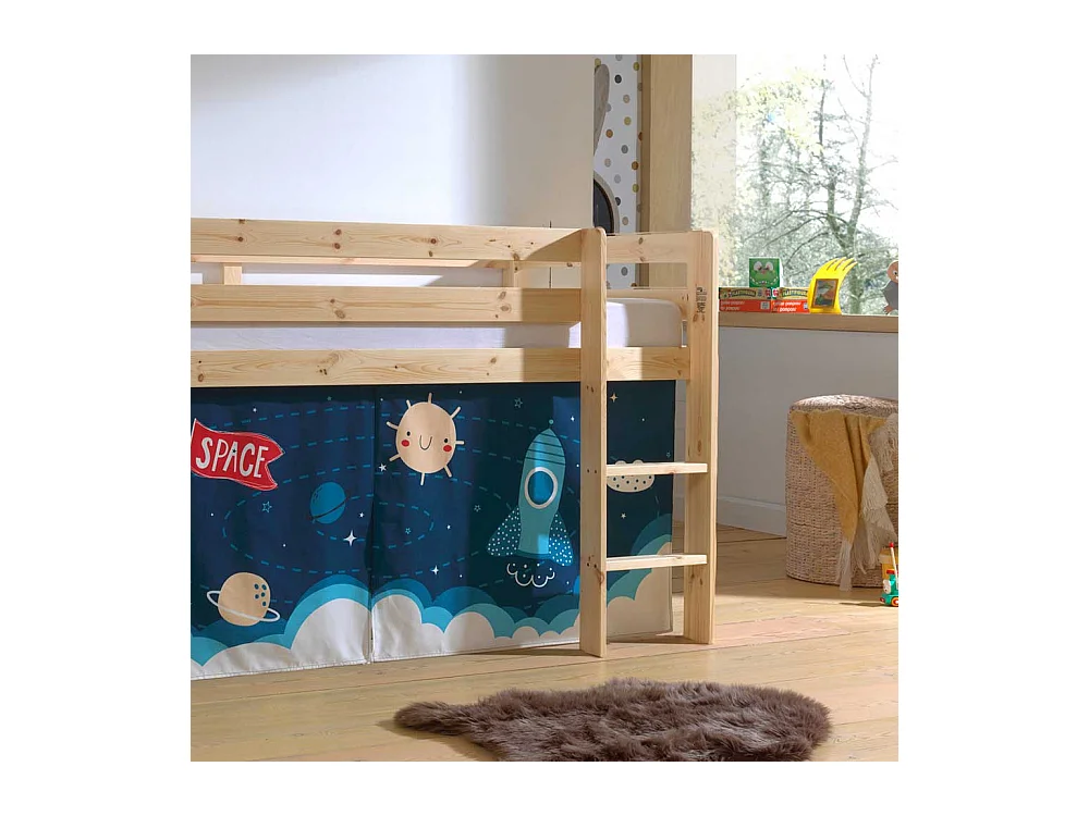 Kiefer Halbhochbett mit Vorhang Set Motiv Astronaut