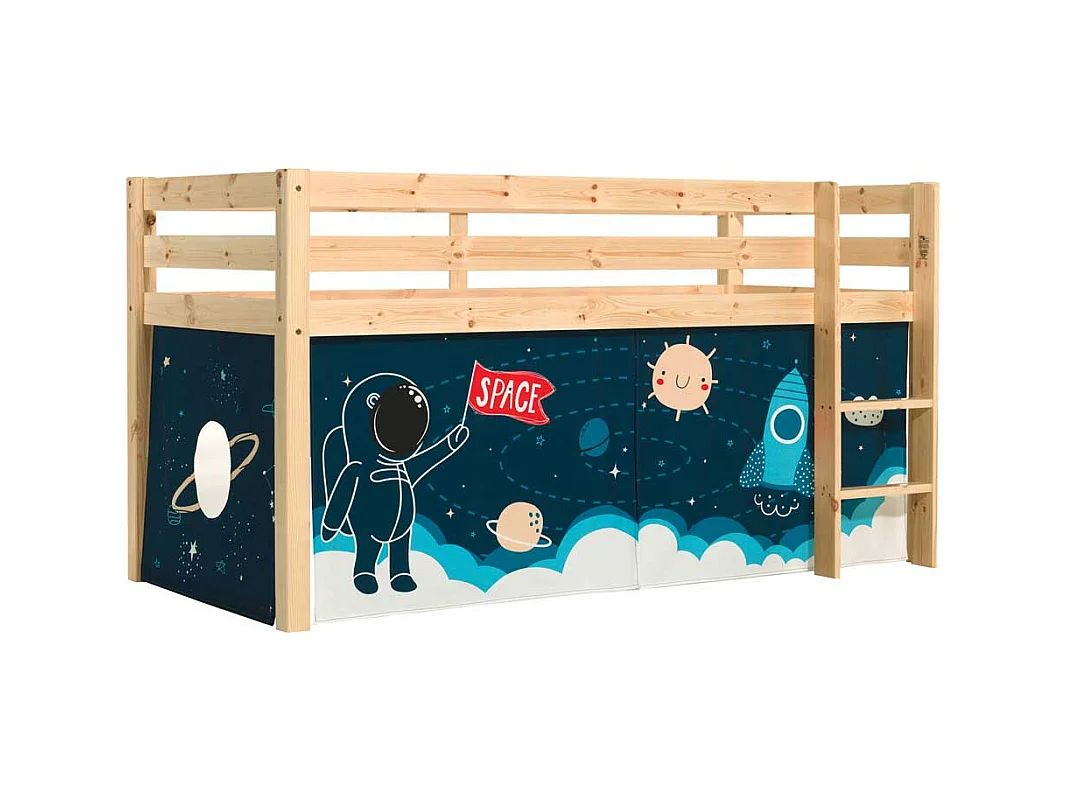 Kiefer Halbhochbett mit Vorhang Set Motiv Astronaut