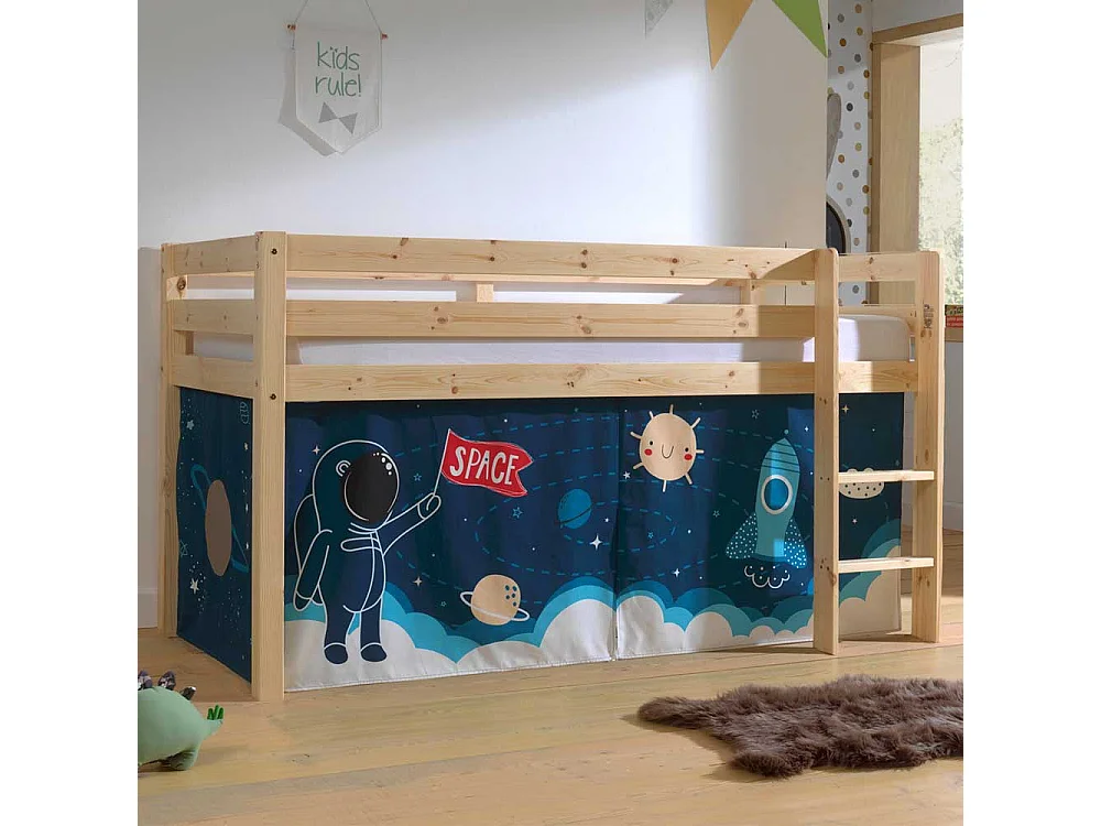 Kiefer Halbhochbett mit Vorhang Set Motiv Astronaut