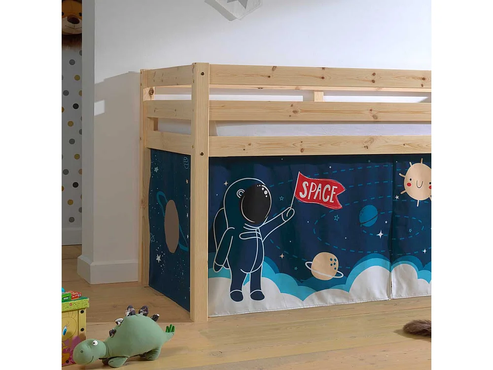 Kiefer Halbhochbett mit Vorhang Set Motiv Astronaut