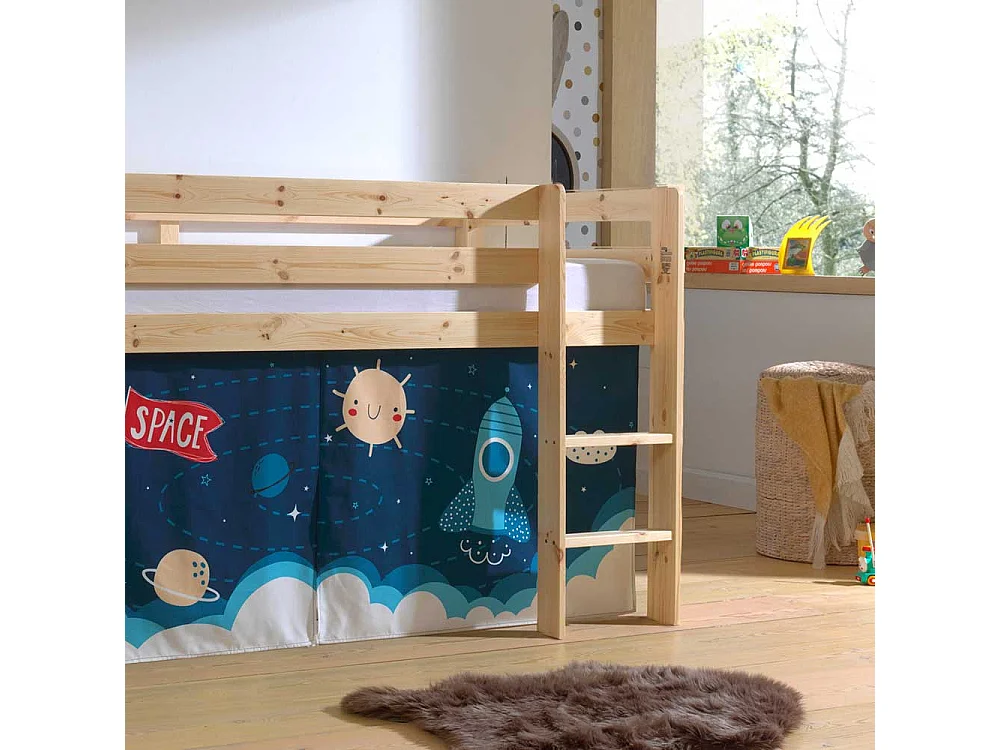 Kiefer Halbhochbett mit Vorhang Set Motiv Astronaut