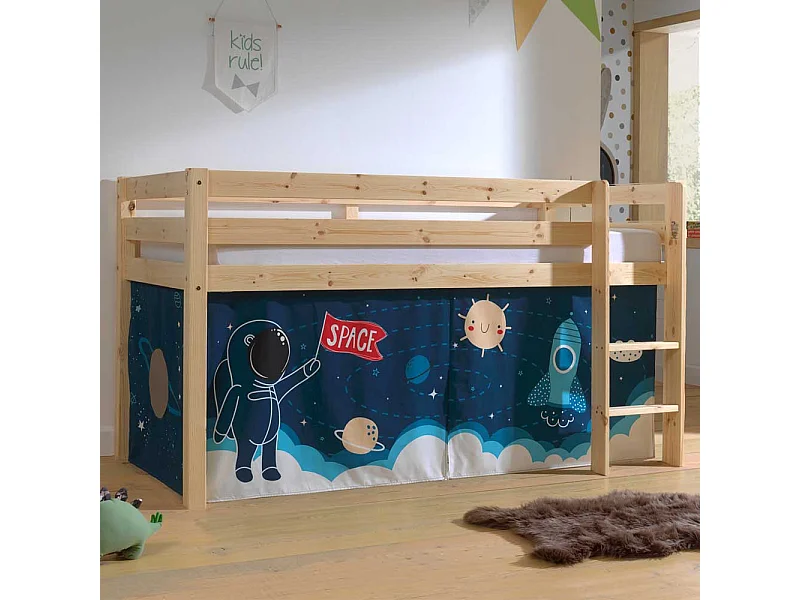 Kiefer Halbhochbett mit Vorhang Set Motiv Astronaut
