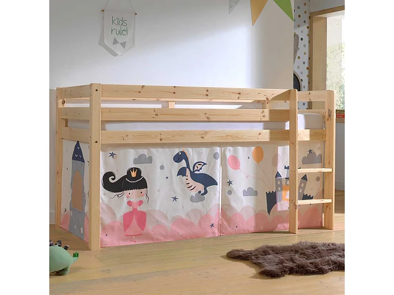 Prinzessin Bett aus Kiefer Massivholz Vorhang Set