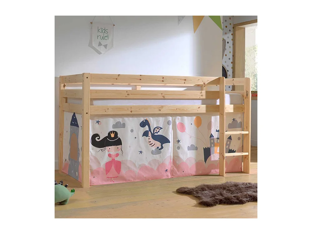 Prinzessin Bett aus Kiefer Massivholz Vorhang Set
