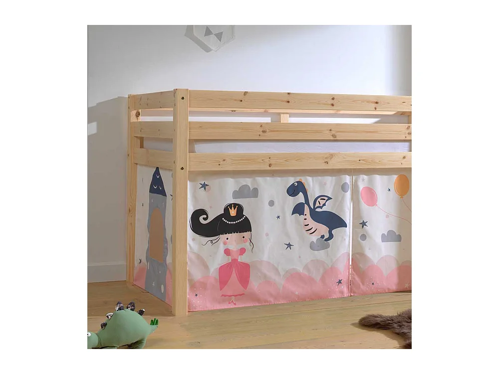 Prinzessin Bett aus Kiefer Massivholz Vorhang Set