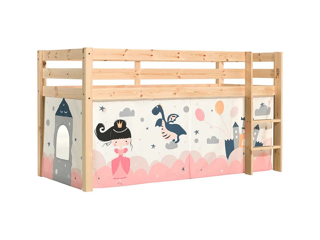 Prinzessin Bett aus Kiefer Massivholz Vorhang Set
