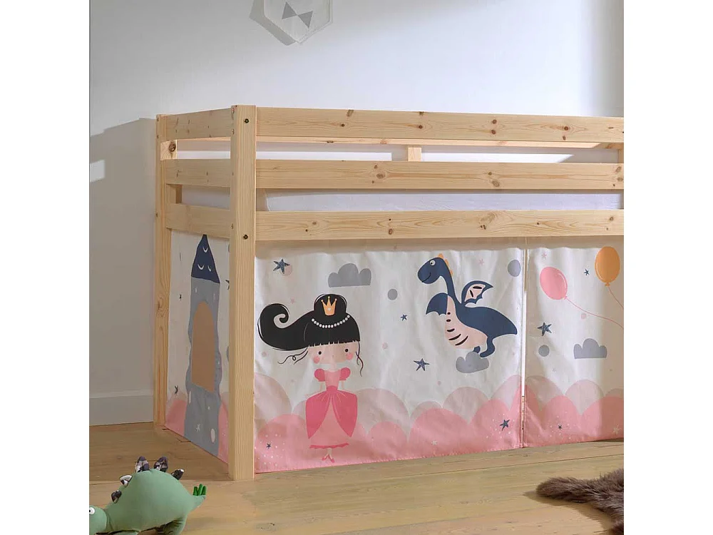 Prinzessin Bett aus Kiefer Massivholz Vorhang Set
