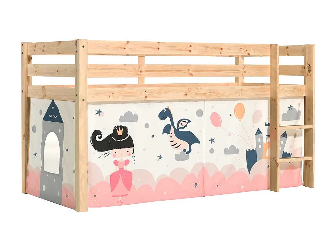 Prinzessin Bett aus Kiefer Massivholz Vorhang Set