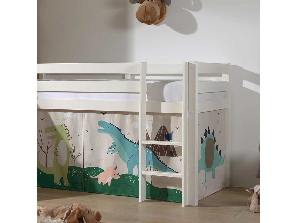 Halbhohes Rutschen Bett in Weiß Dinosaurier Motiv