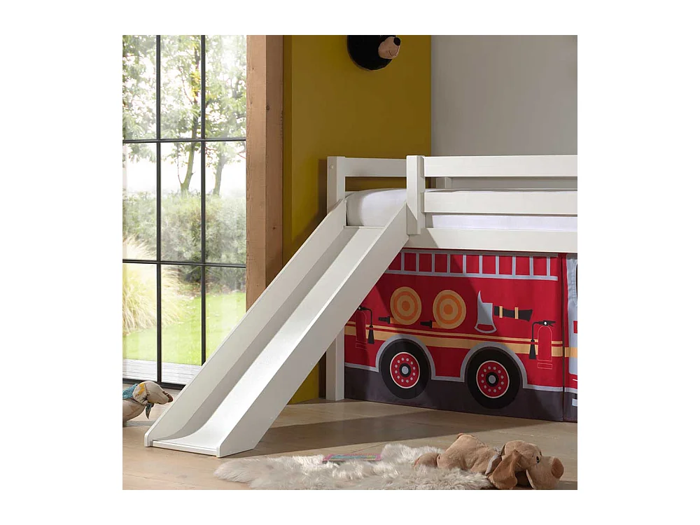 Feuerwehrauto Bett aus Kiefer Massivholz Vorhang Set