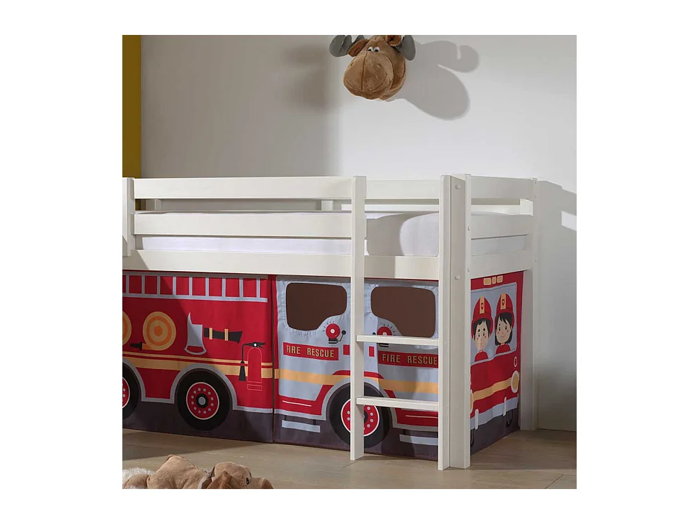 Feuerwehrauto Bett aus Kiefer Massivholz Vorhang Set