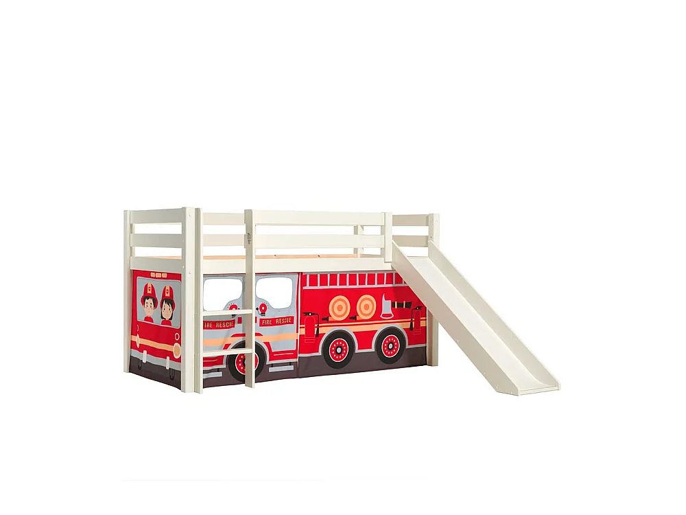 Feuerwehrauto Bett aus Kiefer Massivholz Vorhang Set