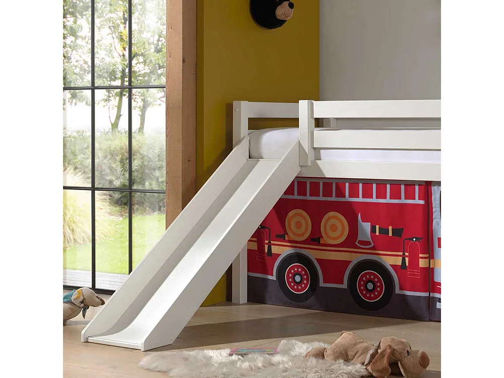 Feuerwehrauto Bett aus Kiefer Massivholz Vorhang Set