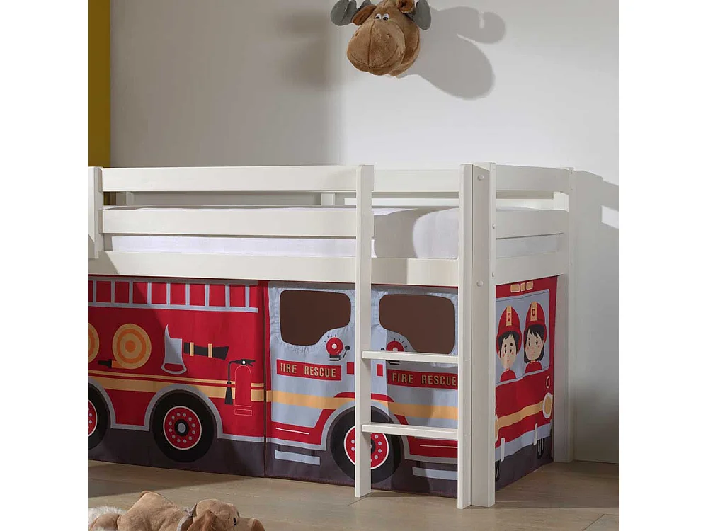 Feuerwehrauto Bett aus Kiefer Massivholz Vorhang Set