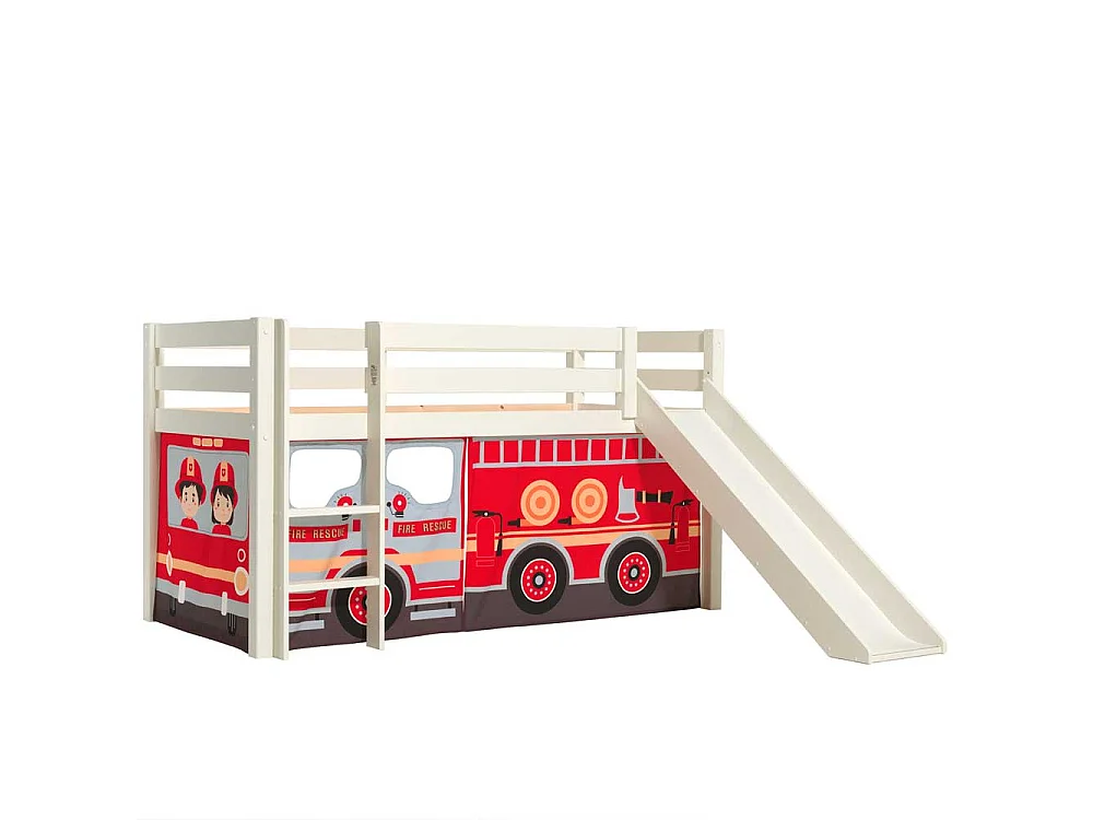 Feuerwehrauto Bett aus Kiefer Massivholz Vorhang Set