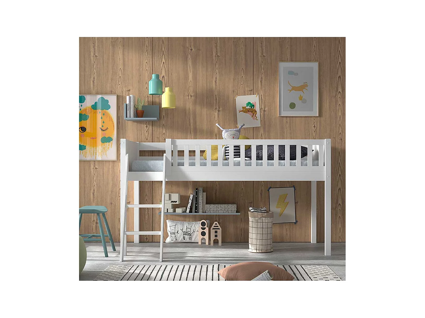 Kinder Etagenbett aus Kiefer Massivholz 114 cm hoch