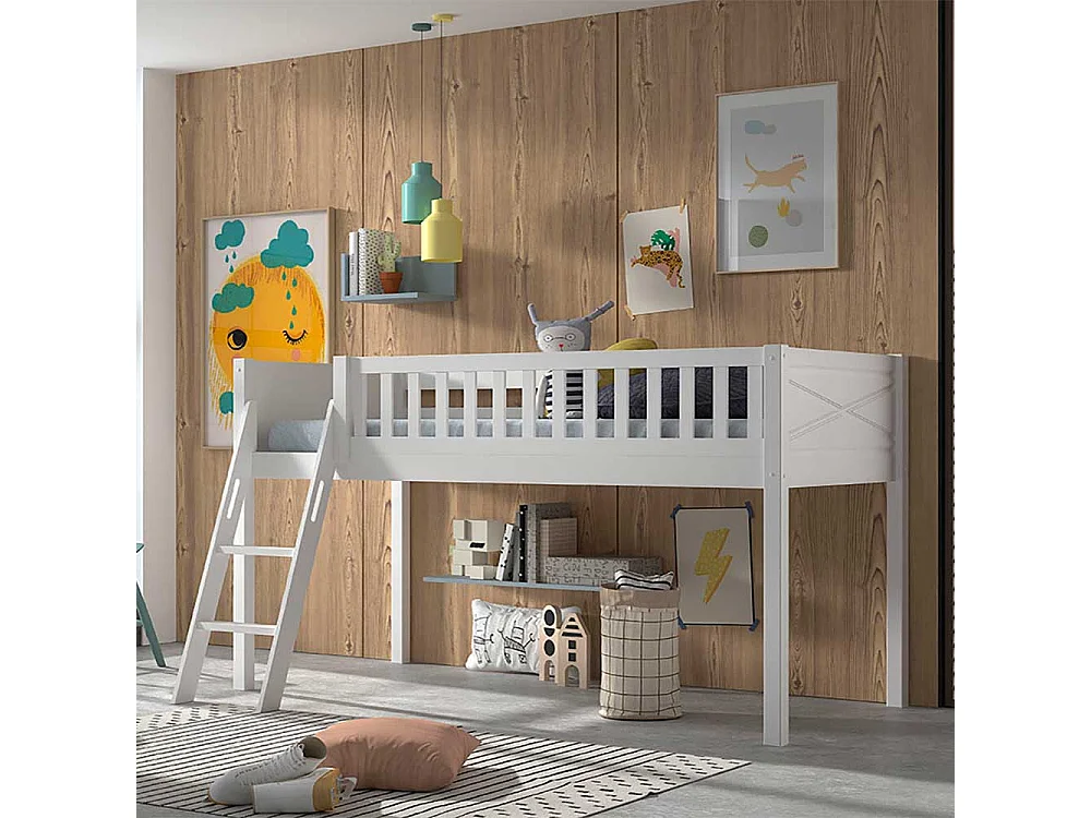 Kinder Etagenbett aus Kiefer Massivholz 114 cm hoch