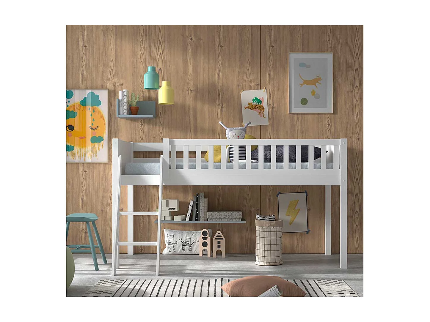 Kinder Etagenbett aus Kiefer Massivholz 114 cm hoch